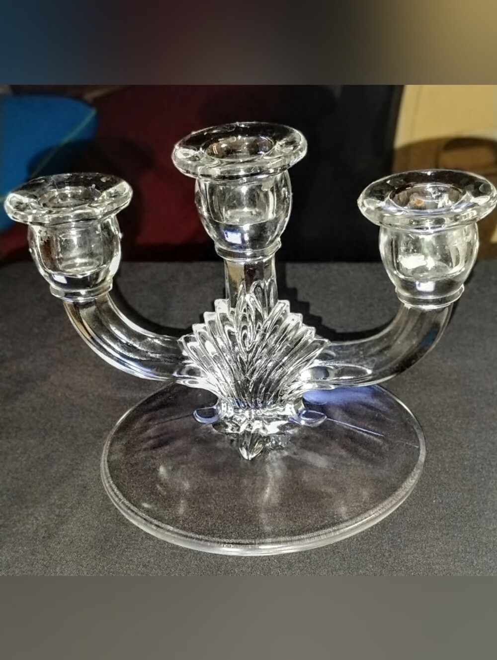 Vintage Fostoria Glass "Plume" 3-lite Candelabra